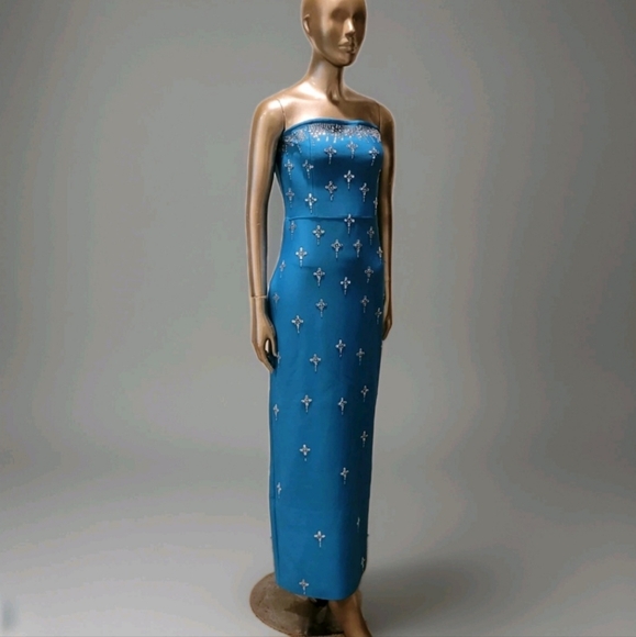 NWT Elegant Blue Rhinestone Embellished Strapless Formal Ball Gala Gown Dress - Picture 11 of 15